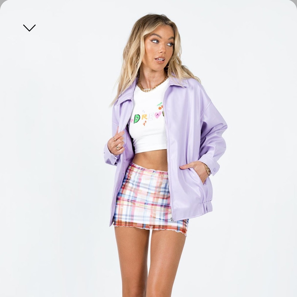 Princess Polly Lilac Faux Leather Bomber Jacket size US 2